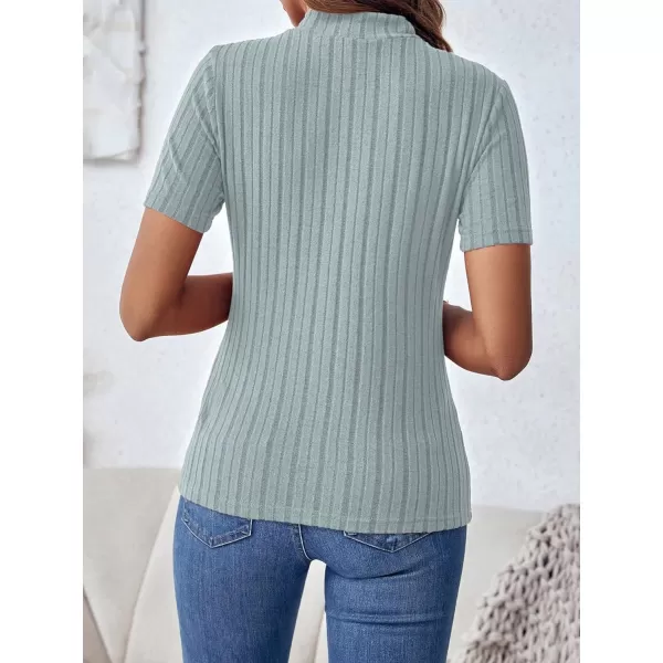 SweatyRocks Women's Mock Neck Short Sleeve Tee Tops Casual Ribbed Knit Slim Fit T Shirts