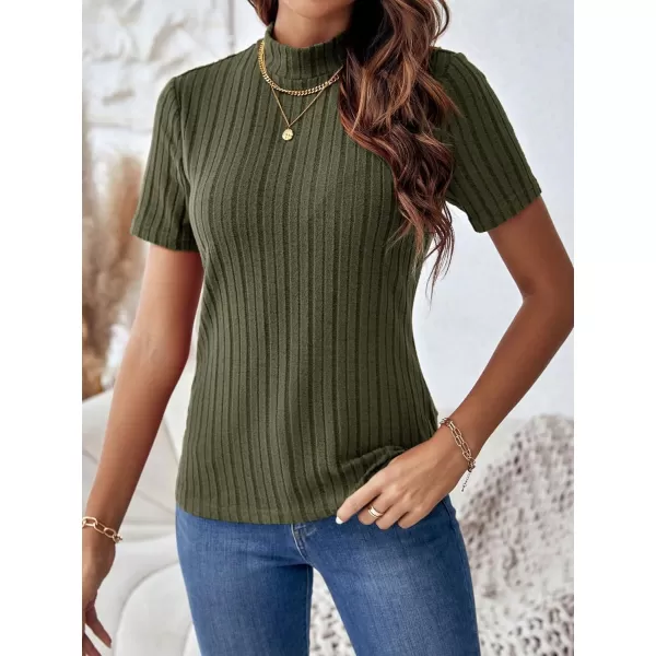 SweatyRocks Women's Mock Neck Short Sleeve Tee Tops Casual Ribbed Knit Slim Fit T Shirts