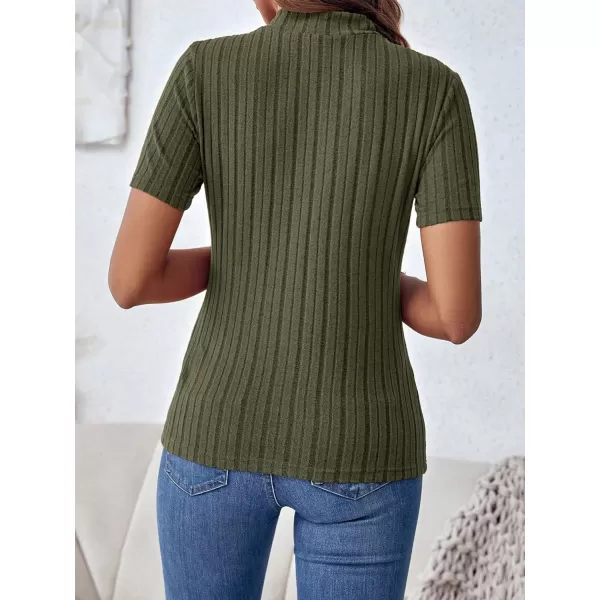 SweatyRocks Women's Mock Neck Short Sleeve Tee Tops Casual Ribbed Knit Slim Fit T Shirts