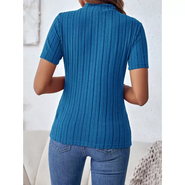 SweatyRocks Women's Mock Neck Short Sleeve Tee Tops Casual Ribbed Knit Slim Fit T Shirts