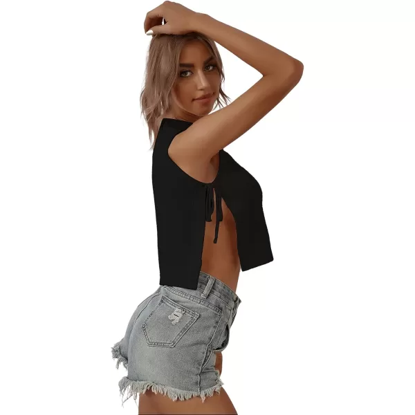 SweatyRocks Women's Mock Neck Sleeveless Split Knot Side Knit Crop Tank Top