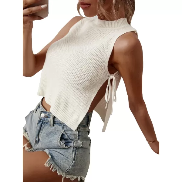 SweatyRocks Women's Mock Neck Sleeveless Split Knot Side Knit Crop Tank Top
