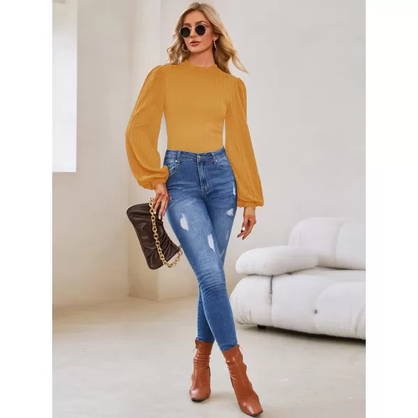 SweatyRocks Women's Mock Turtle Neck Bishop Sleeve Slim fit T Shirt Tops Bodysuit Jumpsuit