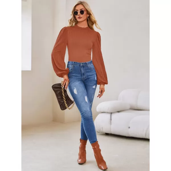 SweatyRocks Women's Mock Turtle Neck Bishop Sleeve Slim fit T Shirt Tops Bodysuit Jumpsuit