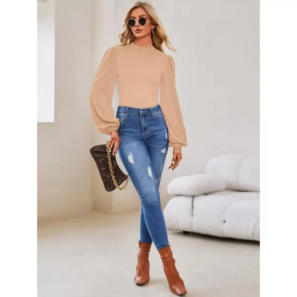 SweatyRocks Women's Mock Turtle Neck Bishop Sleeve Slim fit T Shirt Tops Bodysuit Jumpsuit
