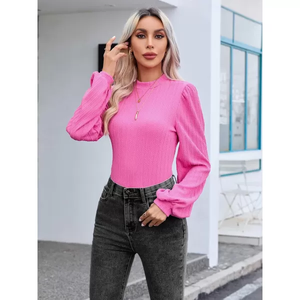 SweatyRocks Women's Mock Turtle Neck Bishop Sleeve Slim fit T Shirt Tops Bodysuit Jumpsuit