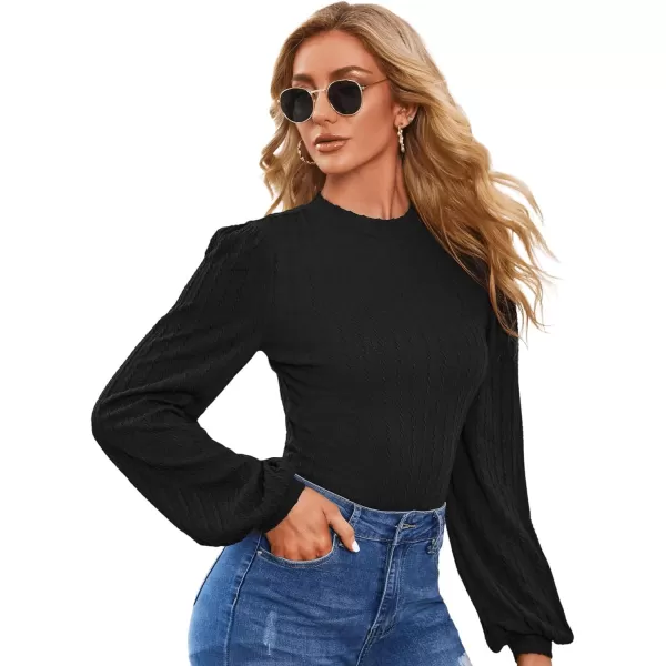 SweatyRocks Women's Mock Turtle Neck Bishop Sleeve Slim fit T Shirt Tops Bodysuit Jumpsuit