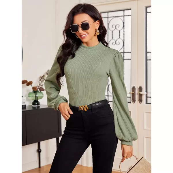 SweatyRocks Women's Mock Turtle Neck Bishop Sleeve Slim fit T Shirt Tops Bodysuit Jumpsuit