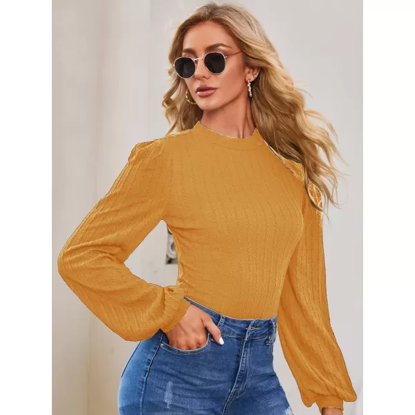 SweatyRocks Women's Mock Turtle Neck Bishop Sleeve Slim fit T Shirt Tops Bodysuit Jumpsuit