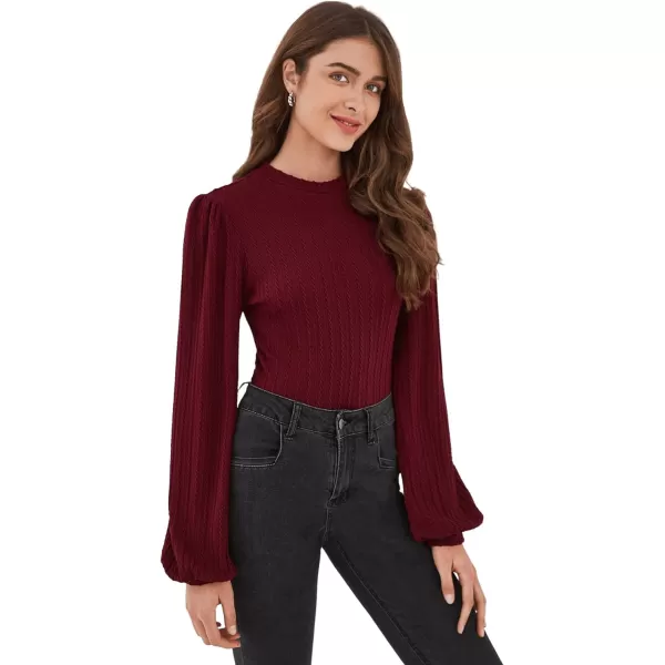 SweatyRocks Women's Mock Turtle Neck Bishop Sleeve Slim fit T Shirt Tops Bodysuit Jumpsuit