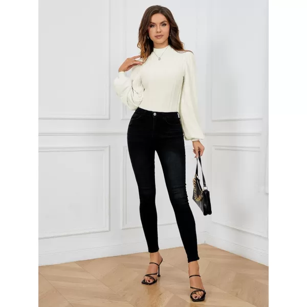 SweatyRocks Women's Mock Turtle Neck Bishop Sleeve Slim fit T Shirt Tops Bodysuit Jumpsuit