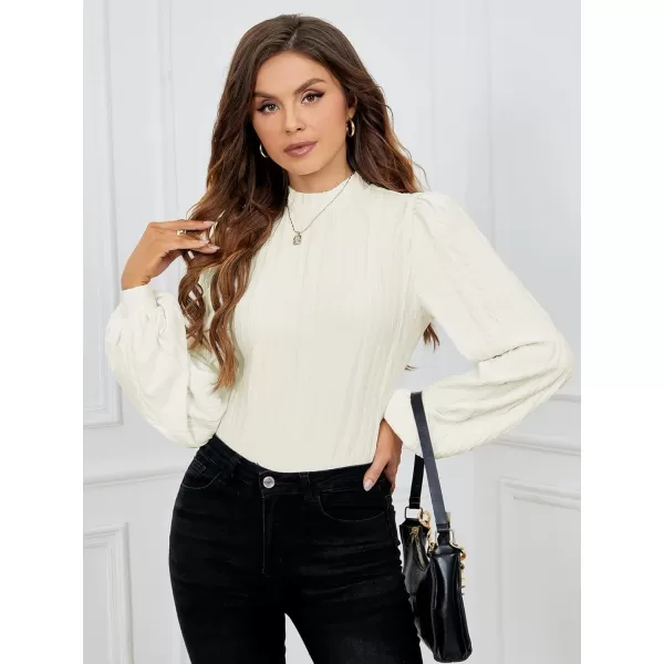 SweatyRocks Women's Mock Turtle Neck Bishop Sleeve Slim fit T Shirt Tops Bodysuit Jumpsuit