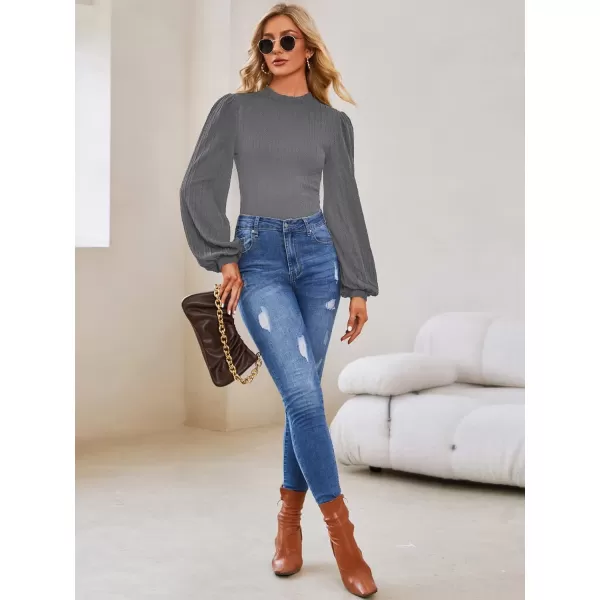 SweatyRocks Women's Mock Turtle Neck Bishop Sleeve Slim fit T Shirt Tops Bodysuit Jumpsuit