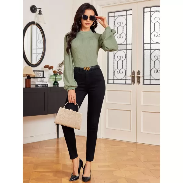 SweatyRocks Women's Mock Turtle Neck Bishop Sleeve Slim fit T Shirt Tops Bodysuit Jumpsuit