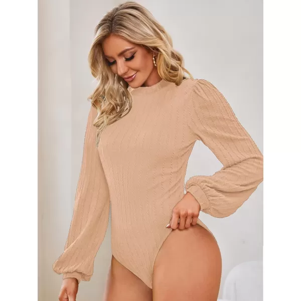 SweatyRocks Women's Mock Turtle Neck Bishop Sleeve Slim fit T Shirt Tops Bodysuit Jumpsuit