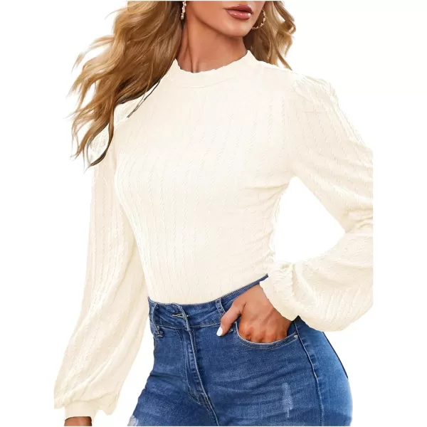 SweatyRocks Women's Mock Turtle Neck Bishop Sleeve Slim fit T Shirt Tops Bodysuit Jumpsuit