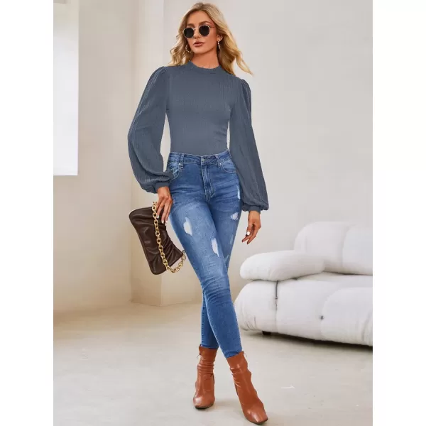 SweatyRocks Women's Mock Turtle Neck Bishop Sleeve Slim fit T Shirt Tops Bodysuit Jumpsuit