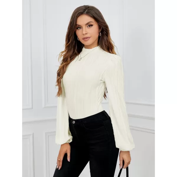 SweatyRocks Women's Mock Turtle Neck Bishop Sleeve Slim fit T Shirt Tops Bodysuit Jumpsuit