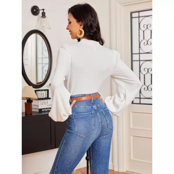 SweatyRocks Women's Mock Turtle Neck Bishop Sleeve Slim fit T Shirt Tops Bodysuit Jumpsuit