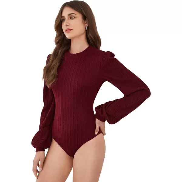 SweatyRocks Women's Mock Turtle Neck Bishop Sleeve Slim fit T Shirt Tops Bodysuit Jumpsuit