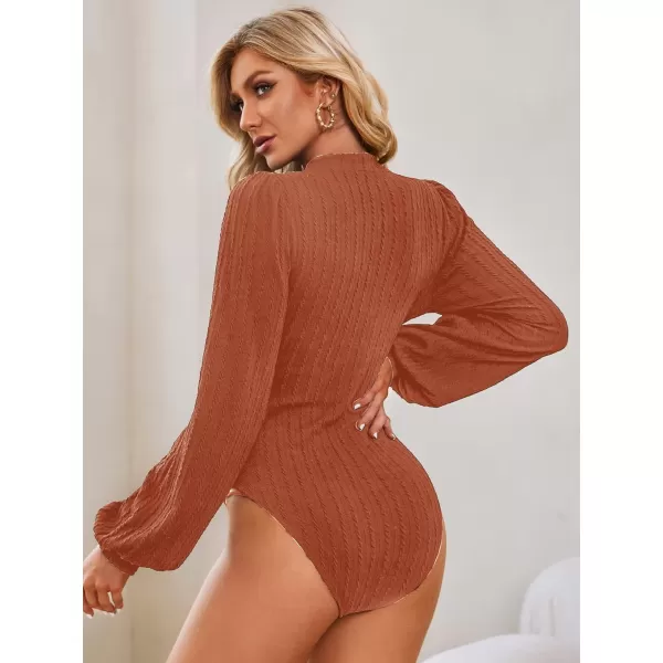 SweatyRocks Women's Mock Turtle Neck Bishop Sleeve Slim fit T Shirt Tops Bodysuit Jumpsuit