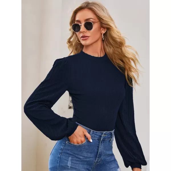 SweatyRocks Women's Mock Turtle Neck Bishop Sleeve Slim fit T Shirt Tops Bodysuit Jumpsuit