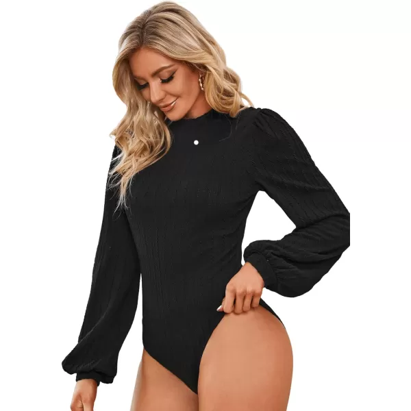 SweatyRocks Women's Mock Turtle Neck Bishop Sleeve Slim fit T Shirt Tops Bodysuit Jumpsuit