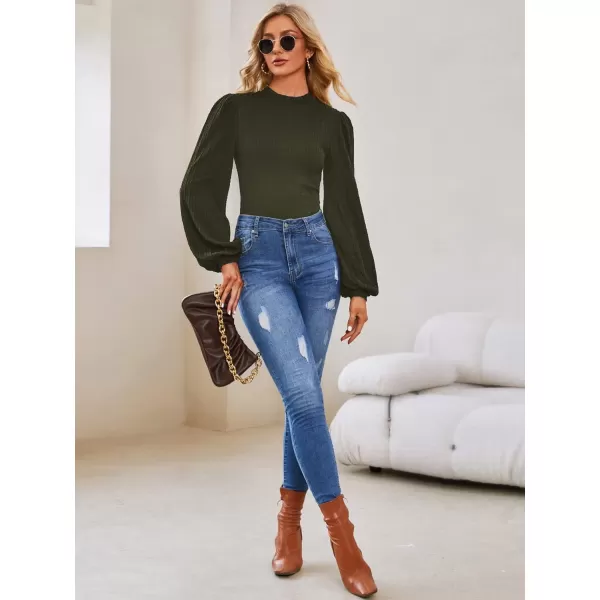 SweatyRocks Women's Mock Turtle Neck Bishop Sleeve Slim fit T Shirt Tops Bodysuit Jumpsuit