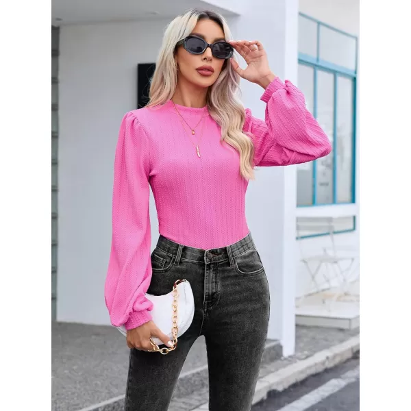 SweatyRocks Women's Mock Turtle Neck Bishop Sleeve Slim fit T Shirt Tops Bodysuit Jumpsuit