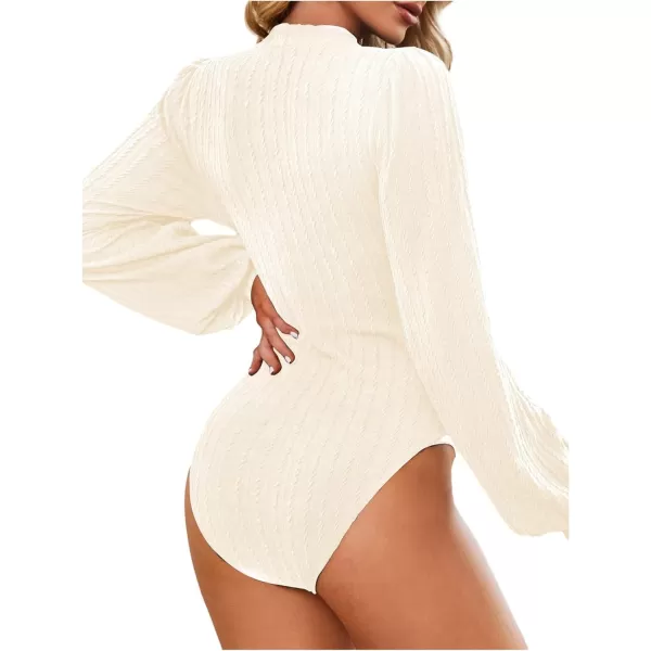 SweatyRocks Women's Mock Turtle Neck Bishop Sleeve Slim fit T Shirt Tops Bodysuit Jumpsuit