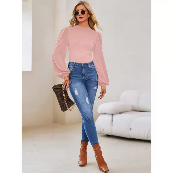 SweatyRocks Women's Mock Turtle Neck Bishop Sleeve Slim fit T Shirt Tops Bodysuit Jumpsuit