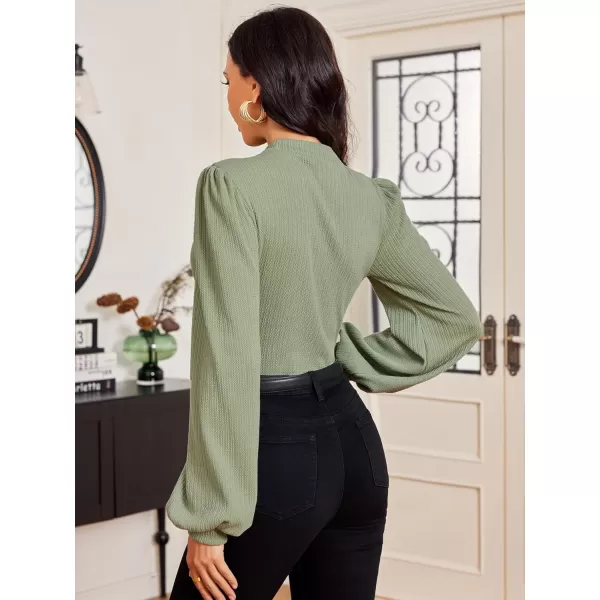 SweatyRocks Women's Mock Turtle Neck Bishop Sleeve Slim fit T Shirt Tops Bodysuit Jumpsuit