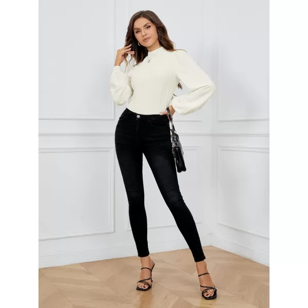 SweatyRocks Women's Mock Turtle Neck Bishop Sleeve Slim fit T Shirt Tops Bodysuit Jumpsuit