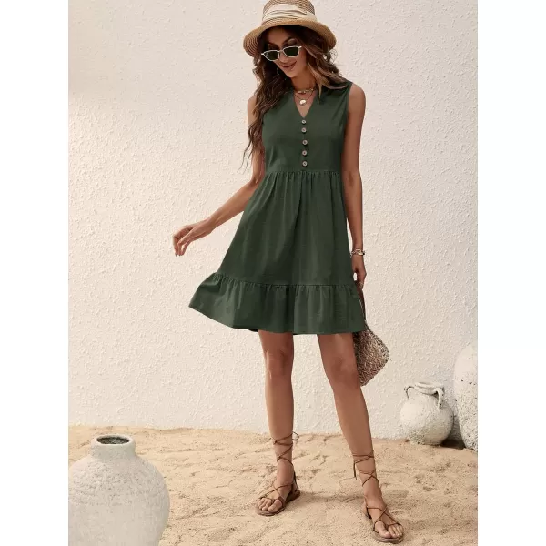 SweatyRocks Women's Notched V Neck Knee Length Tank Dress Solid Ruffle Hem Smock Dresses