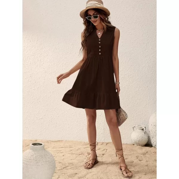 SweatyRocks Women's Notched V Neck Knee Length Tank Dress Solid Ruffle Hem Smock Dresses