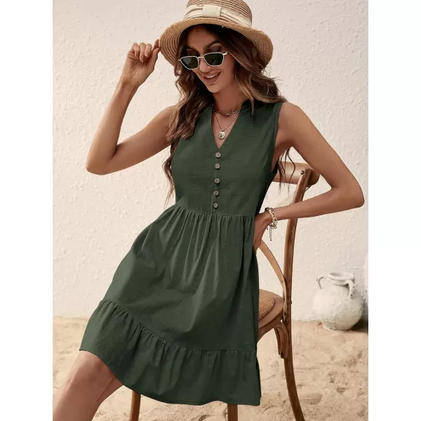 SweatyRocks Women's Notched V Neck Knee Length Tank Dress Solid Ruffle Hem Smock Dresses