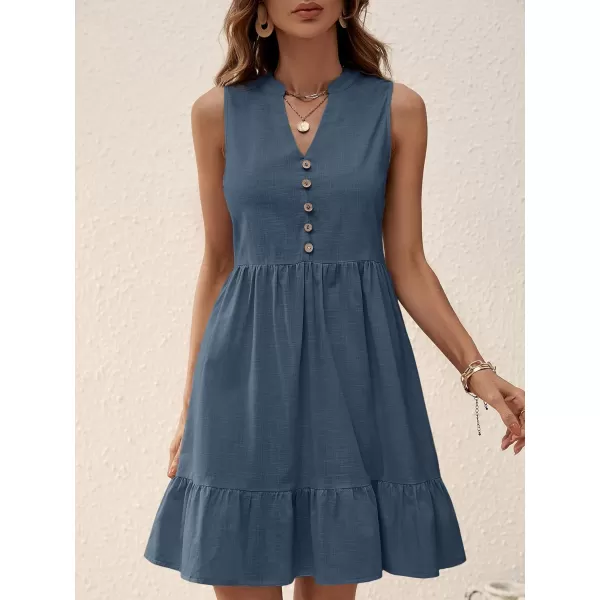 SweatyRocks Women's Notched V Neck Knee Length Tank Dress Solid Ruffle Hem Smock Dresses