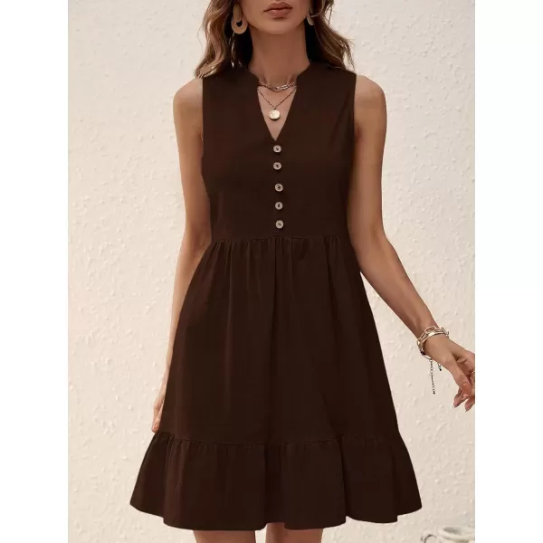 SweatyRocks Women's Notched V Neck Knee Length Tank Dress Solid Ruffle Hem Smock Dresses