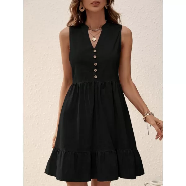 SweatyRocks Women's Notched V Neck Knee Length Tank Dress Solid Ruffle Hem Smock Dresses