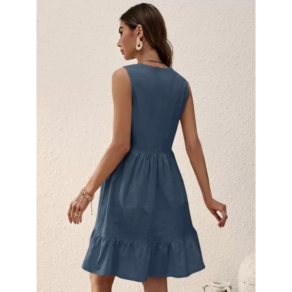 SweatyRocks Women's Notched V Neck Knee Length Tank Dress Solid Ruffle Hem Smock Dresses
