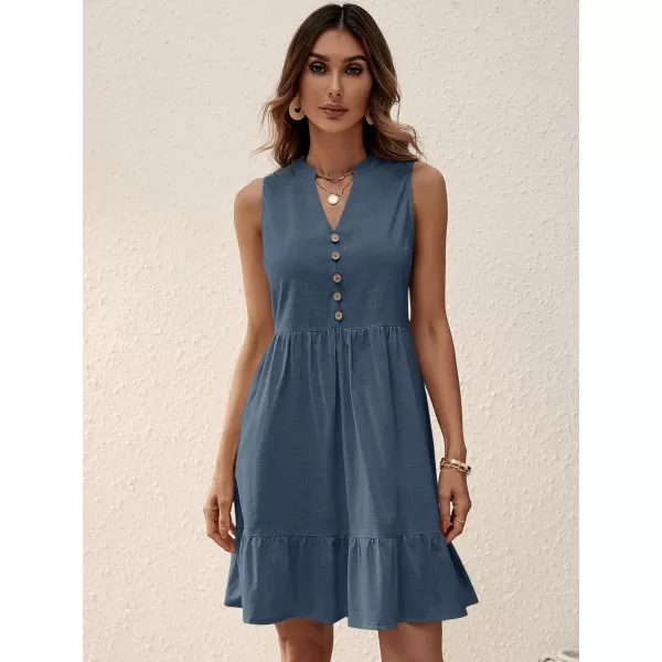 SweatyRocks Women's Notched V Neck Knee Length Tank Dress Solid Ruffle Hem Smock Dresses