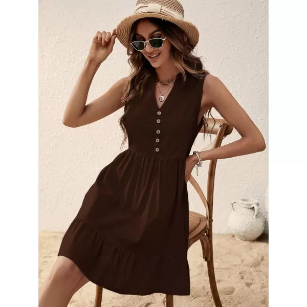 SweatyRocks Women's Notched V Neck Knee Length Tank Dress Solid Ruffle Hem Smock Dresses
