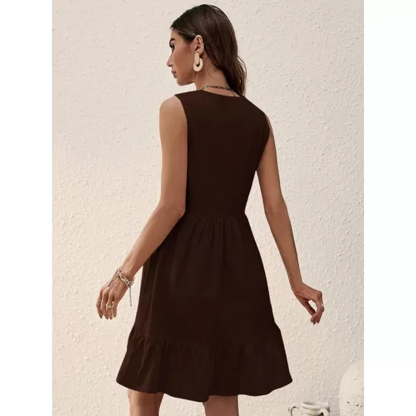 SweatyRocks Women's Notched V Neck Knee Length Tank Dress Solid Ruffle Hem Smock Dresses