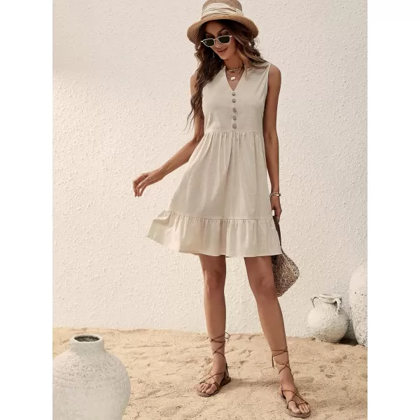 SweatyRocks Women's Notched V Neck Knee Length Tank Dress Solid Ruffle Hem Smock Dresses