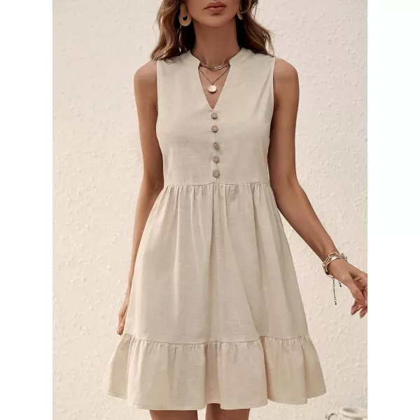 SweatyRocks Women's Notched V Neck Knee Length Tank Dress Solid Ruffle Hem Smock Dresses