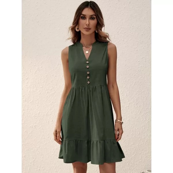SweatyRocks Women's Notched V Neck Knee Length Tank Dress Solid Ruffle Hem Smock Dresses