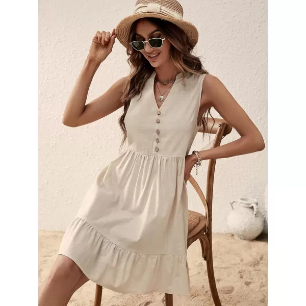 SweatyRocks Women's Notched V Neck Knee Length Tank Dress Solid Ruffle Hem Smock Dresses
