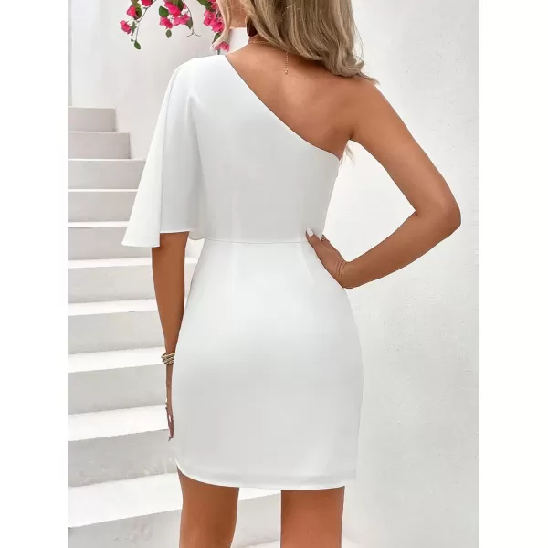 SweatyRocks Women's One Shoulder Asymmetrical Hem Dress Ruched Half Sleeve Mini Dresses
