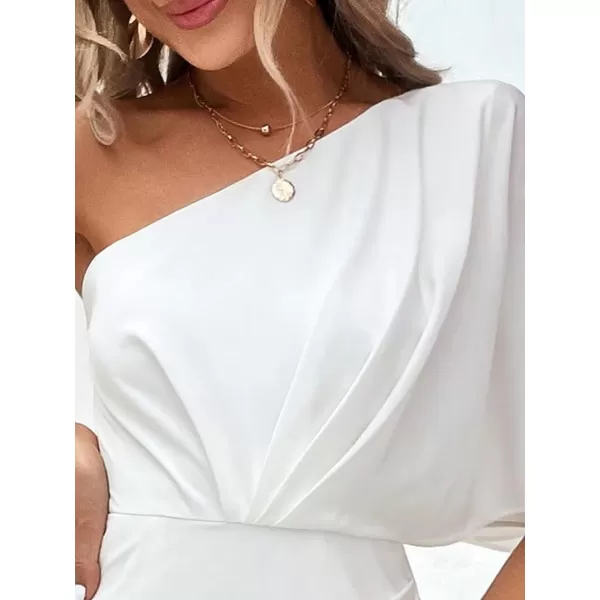 SweatyRocks Women's One Shoulder Asymmetrical Hem Dress Ruched Half Sleeve Mini Dresses