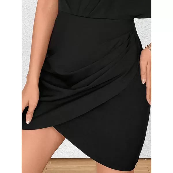 SweatyRocks Women's One Shoulder Asymmetrical Hem Dress Ruched Half Sleeve Mini Dresses